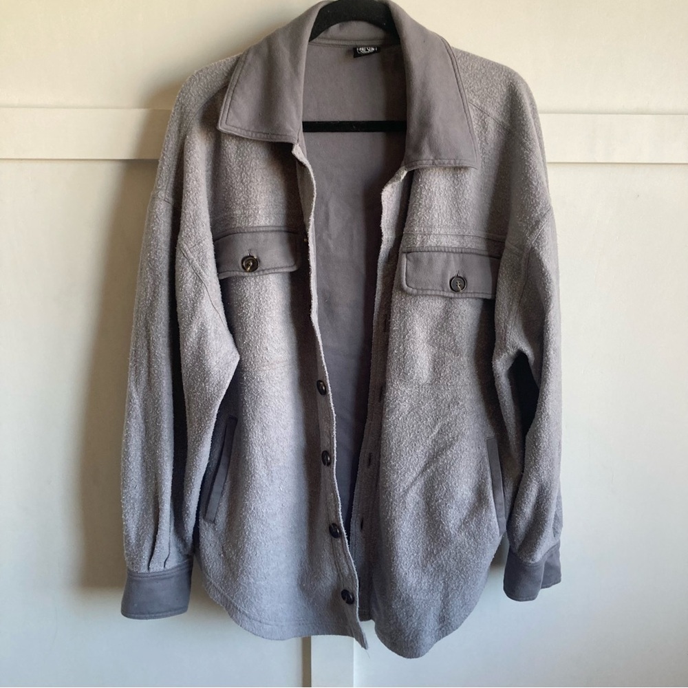 PacSun Homecoming Button-Up Shacket Barn Chore Oversized Jacket Gray Sz XS/S
